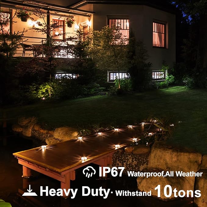 VOLISUN Solar Deck & Driveway Lights, 12 Pack 2-in-1 Color (White/Warm White), Waterproof, Pathway Markers