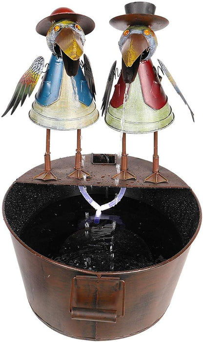 Alpine Corporation 20" Outdoor Tabletop Vintage Rustic Metal Crow Birds, Brown - Charming Waterfall Fountain – Whimsical Garden Decoration - Durable Design for Patio, Yard, Deck