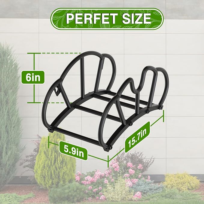 Qatsrin Super Stable Garden Hose Holder Wall Mount, Heavy Duty Water Hose holder Hanger Holds 125-Feet Hose, Metal Hose Storage Reel Rack Organizer for Outside Yard Lawn