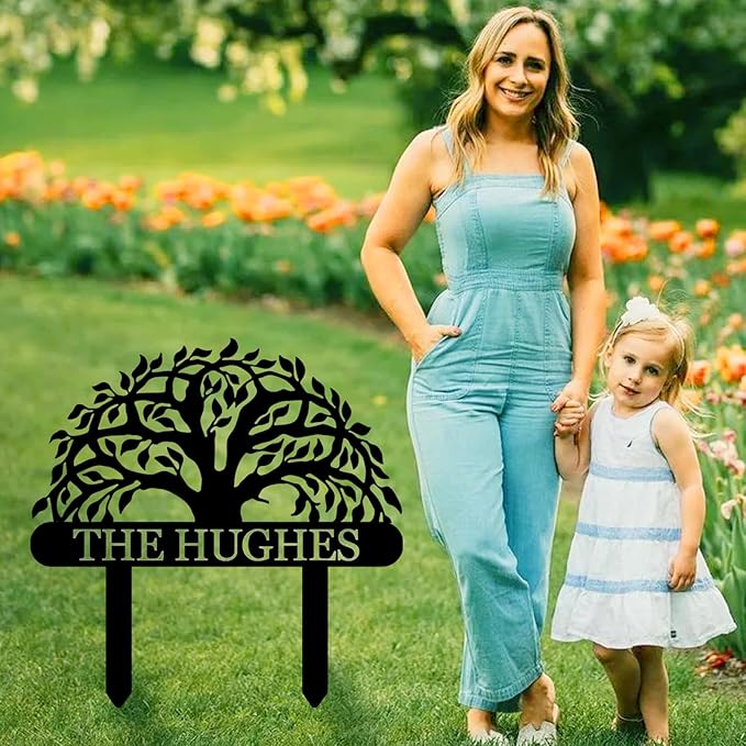 Personalized Custom Tree of Life Metal Family Name Sign - Outdoor Yard Decor, Garden Art Gift