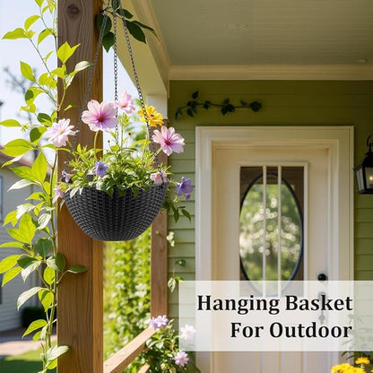 Hanging Planters for Indoor Outdoor Plants 8 and 10 Inch, 4 Packs Plant Hanger with Drainage Holes, Hanging Basket Flower Pot Perfect for Home, Office and Garden, Black
