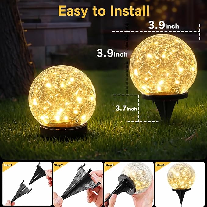 SyouHome Solar Garden Lights Outdoor Waterproof, 6 Pack LEDs Cracked Glass Ball Light, Ground Landscape Garden Decor, Solar Globe Decorative for Pathway/Patio/Lawn/Yard