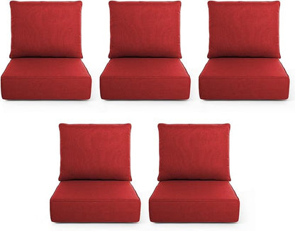 Outdoor Chair Cushions, 6 Inch Thick Patio Seat & Back Cushions Set with Removable Cover, Waterproof Patio Cushions for Outdoor Furniture, 24 x 24 Inch, Red 5-Set