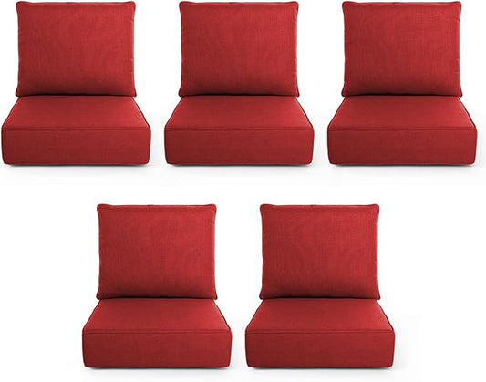 Outdoor Chair Cushions, 6 Inch Thick Patio Seat & Back Cushions Set with Removable Cover, Waterproof Patio Cushions for Outdoor Furniture, 22 x 24 Inch, Red 5-Set