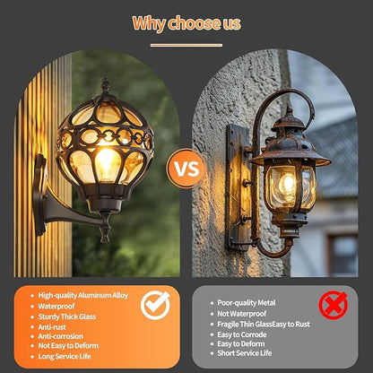 Globe Outdoor Wall Lights Fixtures, Anti Rust Black Sphere Porch Wall Light,Aluminum Waterproof Outside spherical hardwired Lights for House Patio Porch Backyard Garage Front Door No Sensor,Large