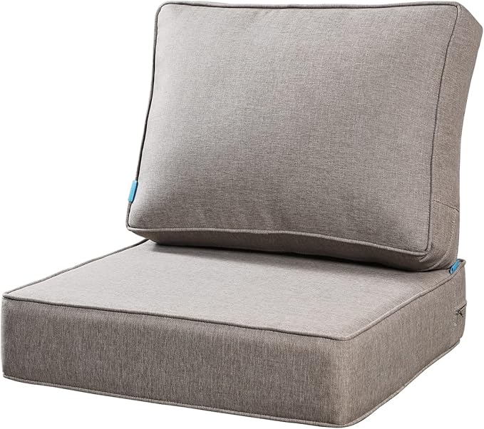 ARTPLAN Olefin 24x24 Deep Seat Patio Cushions for Outdoor Furniture,Extra 6 inch Thick,Back 18"x24",Removable,Replacement,Solid/Floral,Outdoor/Indoor,Khaki