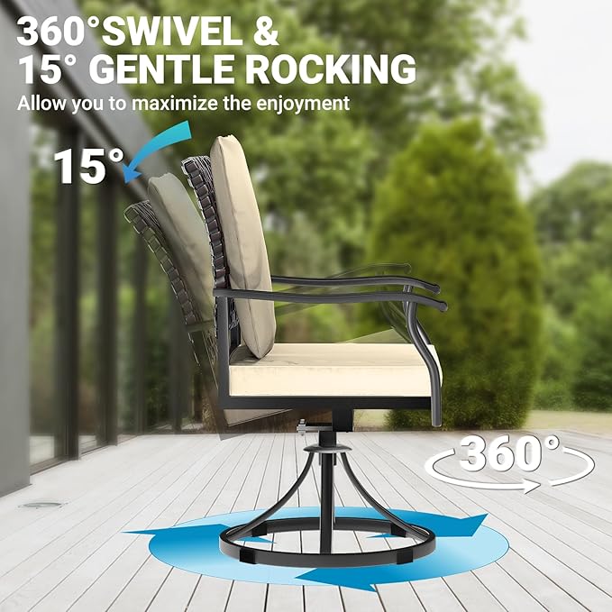 LEVELEVE 5 Piece Outdoor Patio Dining Set with 4 Swivel Dining Chairs & 1 Large Round Dining Table,Bistro Furniture Set for Lawn, Garden, Deck, Backyard and Porch