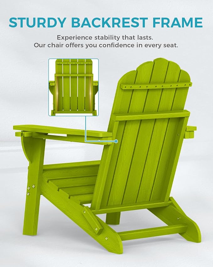 Adirondack Chairs Set of 6, Fire Pit Chairs, Wood Texture Patio Chairs with 2 Cup Holder, Outdoor Lawn Chair, LemonGreen