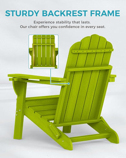 Adirondack Chairs Set of 6, Fire Pit Chairs, Wood Texture Patio Chairs with 2 Cup Holder, Outdoor Lawn Chair, LemonGreen