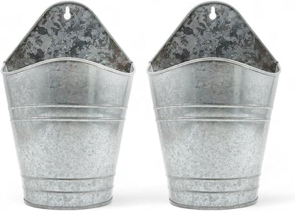 Hosley Set of 2 Galvanized Wall Hanging Planter 10 Inch High, Ideal Gift for Floral Arrangement, Wedding, Home Décor, Office Party DIY Indoor Outdoor Garden Patio