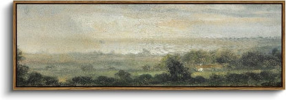 InSimSea Extra Large Framed Vintage Wall Art, Living Room Country Farmhouse Decor, Wild Field under Sky Landscape Paintings, Canvas Prints, Scenery Long Picture for Bedroom Above of Bed,12x36inch