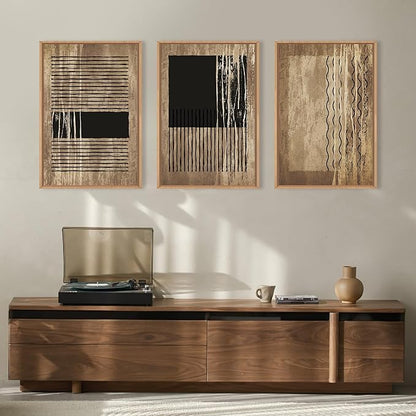 CHDITB Abstract Line Wall Decor, Vintage Black Brown Framed Canvas Wall Art, Mid Century Modern Art Print Home Decor, Boho Neutral Minimalist Painting For Living Room Bedroom Dining Room Office 16"x24