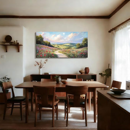 SERIMINO Large Landscape Wall Art, Floral Wall Art, Nature Wall Decor, Country Chic Painting Prints, Sunny Outdoor Scenic Pictures for Living Room Bedroom Modern Farmhouse Home Decorations 24"x48"