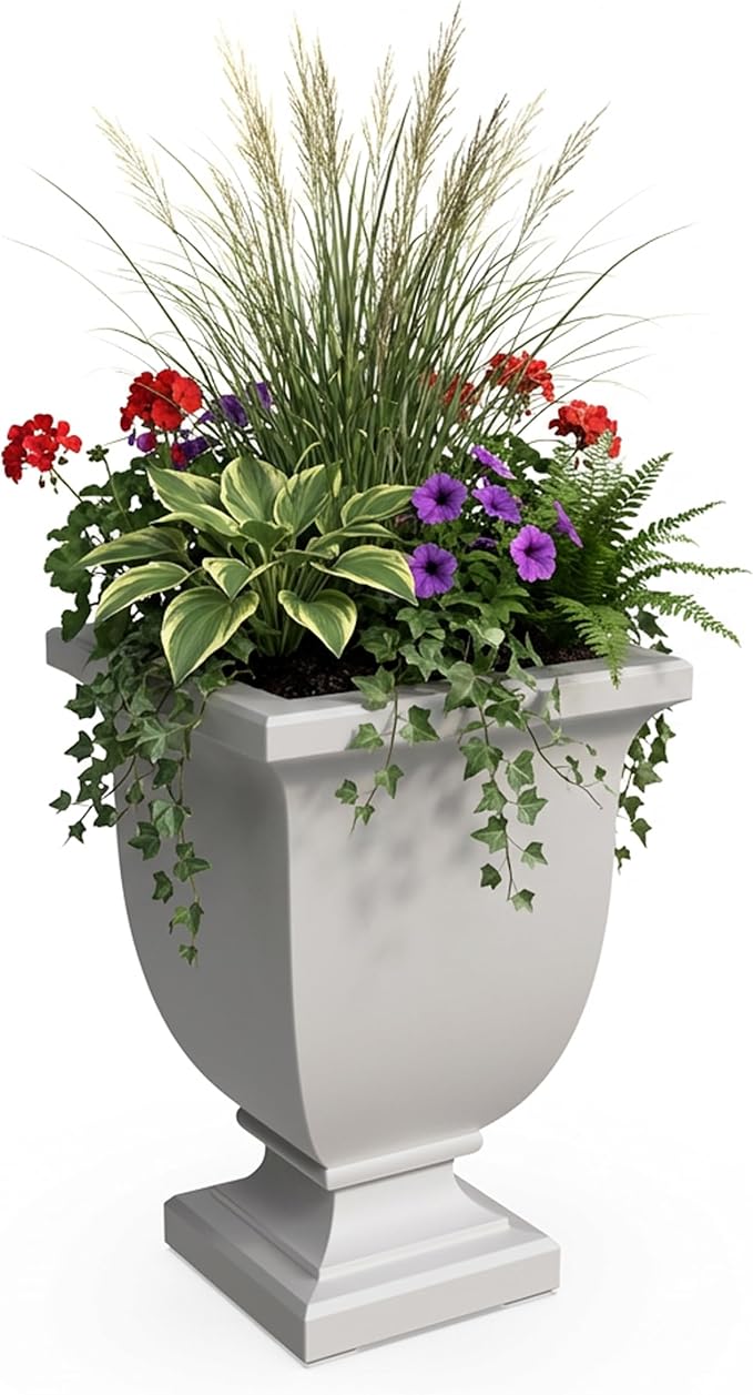 Mayne Augusta 26-Inch Tall Planter – Self-Watering, Weather-Resistant Planter for Flowers – Durable Indoor/Outdoor Design for Patio, Porch, or Entryway