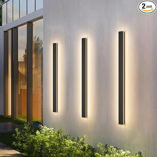 Outdoor Lights 2 Pack,Modern Outdoor Wall Light Long Strip LED Wall Sconce IP65 Anti Rust Warm Light Fixture 3000K Exterior Wall Mount Lights for Entrance, Hallway, Garage, Porch