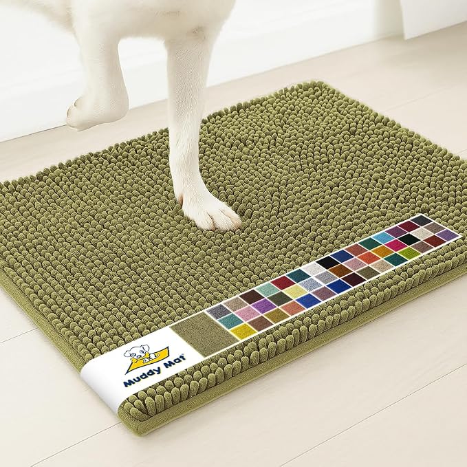 Muddy Mat® | Super Water Absorbent Door Mat Indoor, Microfiber Quick Dry Chenille Entryway Rug, Slip Resistant Front Door Mat, Indoor Mats for Entryway, Machine Washable Pet Rug, Sage 5ft x 7ft