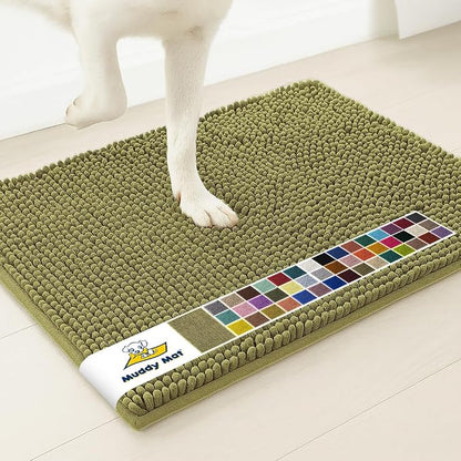 Muddy Mat® | Super Water Absorbent Door Mat Indoor, Microfiber Quick Dry Chenille Entryway Rug, Slip Resistant Front Door Mat, Indoor Mats for Entryway, Machine Washable Pet Rug, Sage 3ft x 4ft