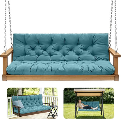 Porch Swing Cushions,Outdoor Cushions 3 Seater Replacement with Backrest, Waterproof Thickened Bench Cushion with Ties for Porch, Patio,Outdoor, Backyard and Garden (Lake Blue 47 * 40 in)
