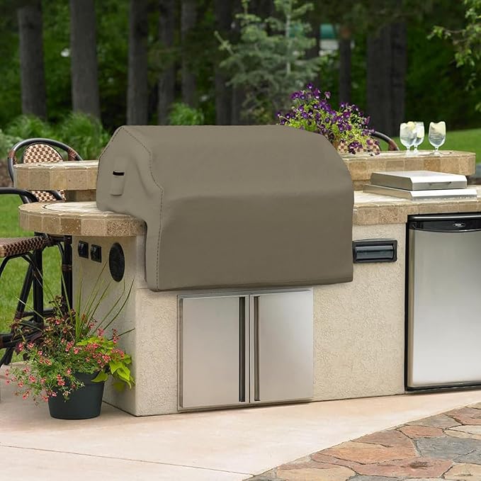 Covers & all Built-in Outdoor Grill Cover, Durable 12 Oz Waterproof Cover Max Material with Air Pocket & Elastic for Snug Fit (48" W x 27" D x 26" H Inches, Beige)