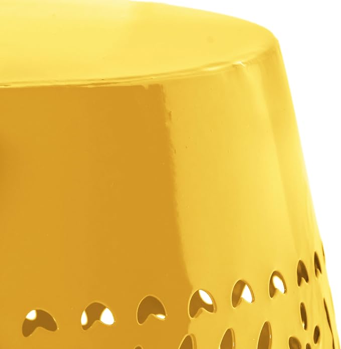 Christopher Knight Home Zoey Small Outdoor Side Table, Lace Cut Iron End Table, Metal Outdoor Stool, Hollow Drum Round Side Table, Decorative Garden Stool with Cutout Design for Patio Balcony, Yellow