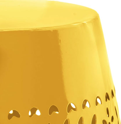 Christopher Knight Home Zoey Small Outdoor Side Table, Lace Cut Iron End Table, Metal Outdoor Stool, Hollow Drum Round Side Table, Decorative Garden Stool with Cutout Design for Patio Balcony, Yellow
