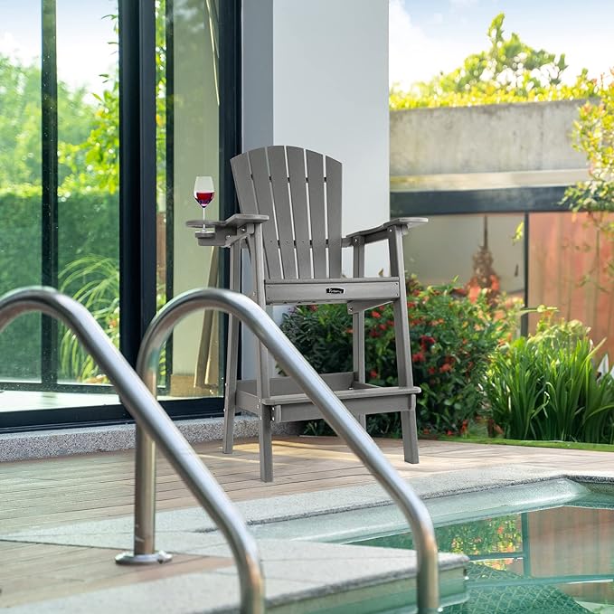 FUNBERRY Tall Adirondack Chair, All Weather High Top Balcony Chairs with Cup Holder