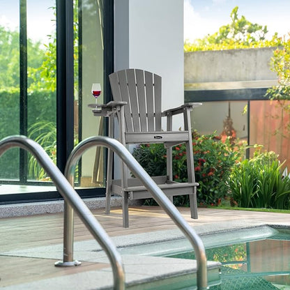 FUNBERRY Tall Adirondack Chair, All Weather High Top Balcony Chairs with Cup Holder