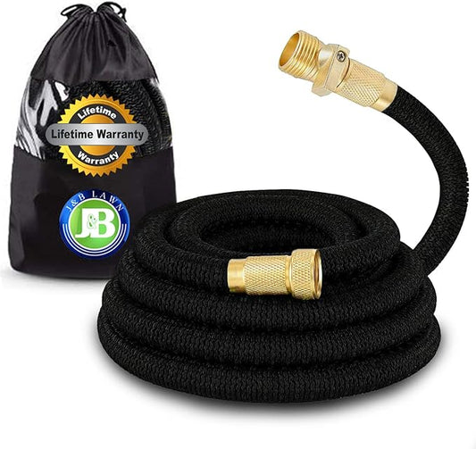 J&B XpandaHose 100ft Expandable Garden Hose - Heavy Duty Superior Strength 3750D - 4 -Layer Latex Core - Extra Strong Brass Connectors and Storage Bag (Black 100)
