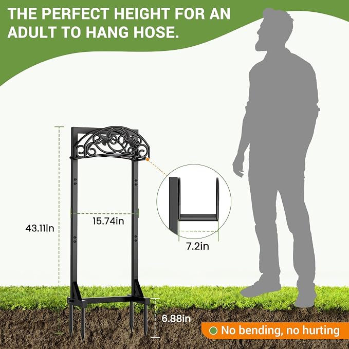 Pattiumo Garden Hose Holder Stand, Heavy Duty Freestanding Metal Hose Holder with 4 Spikes, Hose Reel Alternative Holds up to 150 ft for Yard Lawn Garden Patio
