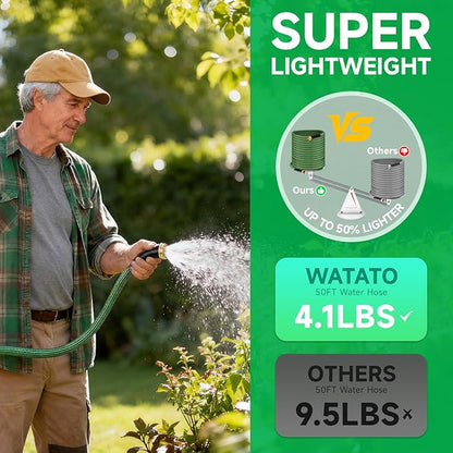 Garden Hose 50FT Non-Expandable Water Hose Flexible Kink-Free Lightweight Leak-Proof Sturdy Outdoor Hose Water Pipe for Garden Yard Lawn Camper 3/4 Inch Fittings