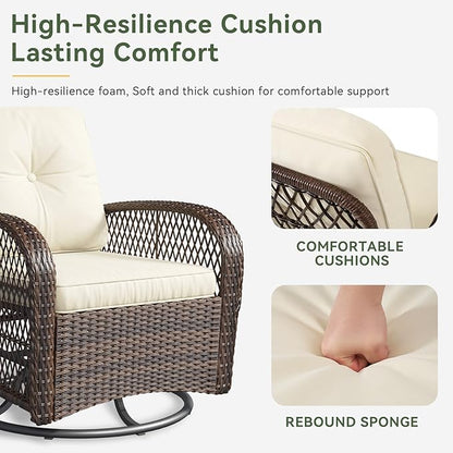 Aoxun 3 Pieces Patio Furniture Set, Patio Swivel Rocker Chairs Set of 2, Wicker Outdoor Bistro Set with Rocking Chair, Thickened Cushions and Table for Porch (Beige)