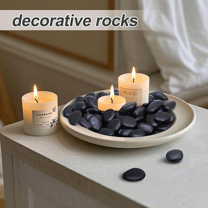 Calofulston 2.2LB Black Rock, Small River Stones Pebbles for Plants, Vases, Landscaping, Highly Polished Decorative Rocks, 1-1 3/4 Inch