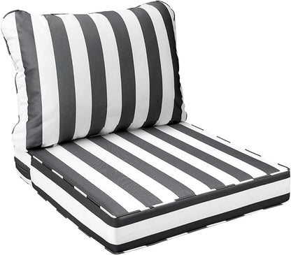 AAAAAcessories Outdoor Seat Cushions for Chairs, Fade-Resistant, Waterproof Patio Furniture Replacement Cushions, 19" x 19" x 3" + 19" x 17", Gray Cabana Stripe