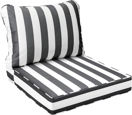 AAAAAcessories Outdoor Seat Cushions for Chairs, Fade-Resistant, Waterproof Patio Furniture Replacement Cushions, 20" x 18" x 3" + 20" x 17", Gray Cabana Stripe