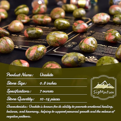 Polished Stone Set Unakite Crystals, 0.8" Handpicked Tumbled Gemstones Rocks, Pebbles for Reiki, Chakra, Healing, Home Decor