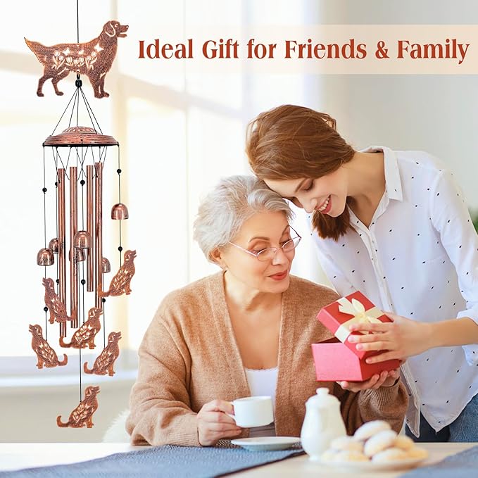Golden Retriever Dog Wind Chimes Outdoor Dog Gifts for Women Mom Men Dad Unique Birthday Metal WindChimes for Outside/Indoors, Patio, Lawn, Yard, Home Decor, Outdoor Decor, Garden Decorations