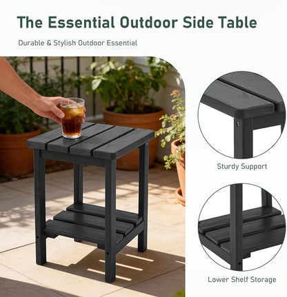 Furnimart Adirondack 2-Layer Square Outdoor Side Table, Extra-Thick HDPE Weather-Resistant Small Patio Table, Black Outdoor End Table for Garden Balcony Yard Deck Poolside(Black)