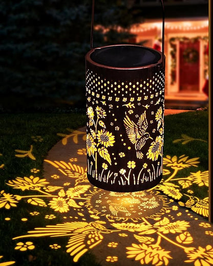 Solar Lanterns Outdoor Waterproof Christmas Gifts Hummingbird Sunflower Garden Decor, Best Gifts for Mom Women Grandmom, Hanging Metal Lantern Lights for Patio, Pathway, Yard, Landscape, Lawn