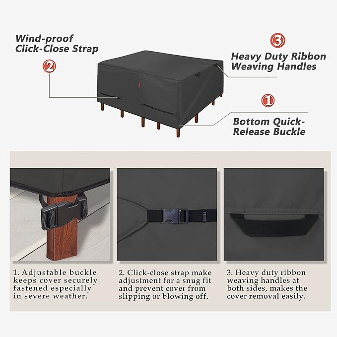 Porch Shield Patio Table Cover - Waterproof Outdoor Dining Table and Chairs Furniture Set Cover Square - 55 x 55 inch, Black