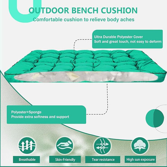 2/3 Seater Swing Replacement Cushion, Waterproof Porch Swing Cushions with Backrest, Thickened Bench Cushions for Outdoor Furniture, for Outdoor Patio Swing (Lake Blue, 70.8 * 40in)