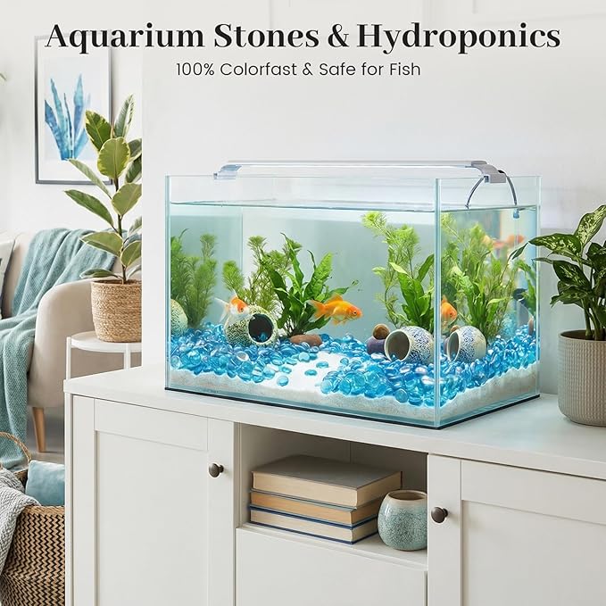 FUTUREPLUSX 5Lb Light Blue Flat Glass Marbles, Glass Beads Flat Gems Aquarium Pebbles Vase Filler Table Scatter Decor