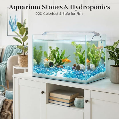 FUTUREPLUSX 5Lb Light Blue Flat Glass Marbles, Glass Beads Flat Gems Aquarium Pebbles Vase Filler Table Scatter Decor