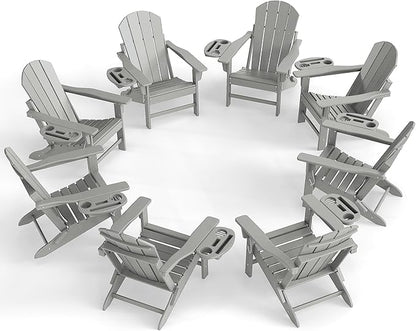 Adirondack Chair Set of 8, HDPE Folding Adirondack Chair with Multifunctional Cup Holder, Weather Resistant Fire Pit Chair for porches, patios, poolsides, Decks.