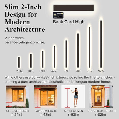 Outdoor Porch Light Set of 2, 39 Inch LED Wall Sconce, Black Modern Exterior Wall Light Fixture, IP65 Waterproof Lighting for Front Door, Side Porch, Single Garage