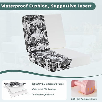Favoyard Deep Seat Patio Cushion 19 x 19 x 3 in Waterproof Seat & Back Cushion Set with Color Fade Resisitant Pattern, Portable Handle, Attach Straps, Zipper on Removable Cover for Outdoor Furniture