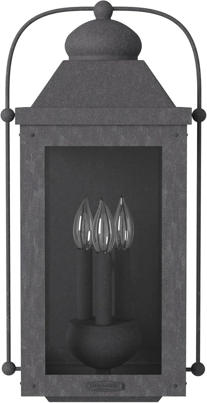 Hinkley Anchorage Large Three Light Wall Mount Lantern - Estate & Heritage Series, Aluminum, Clear Glass - Aged Zinc Finish