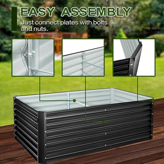 Metal Raised Bed Garden Bed Kit, 6x3x2ft Tall Galvanized Planter Raised Garden Boxes Outdoor, Large Metal Raised Garden Beds for Flowers, Vegetables, Herbs