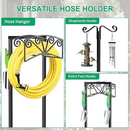 TomCare Garden Hose Holder Upgraded Heavy Duty Metal Water Hose Holder Holds 160 FT Hoses Sturdy Hose Reel Freestanding Outdoor Hoses Storage Hanger for Outside Yard Lawn