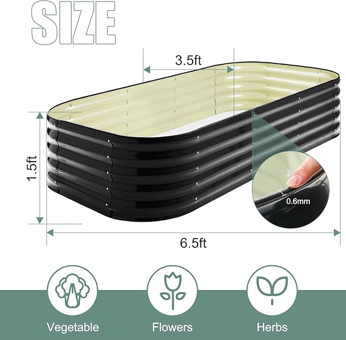 17" Tall 8x2ft Black Oval Metal Planter Box for Outdoor Gardening 9-in-1 Modular Galvanized Raised Garden Bed, Heavy Duty Flower Beds, Porch Planters & Expandable Garden Beds Outdoor
