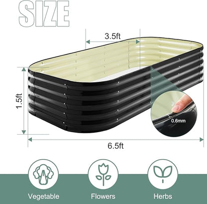 17" Tall 8x2ft Black Oval Metal Planter Box for Outdoor Gardening 9-in-1 Modular Galvanized Raised Garden Bed, Heavy Duty Flower Beds, Porch Planters & Expandable Garden Beds Outdoor